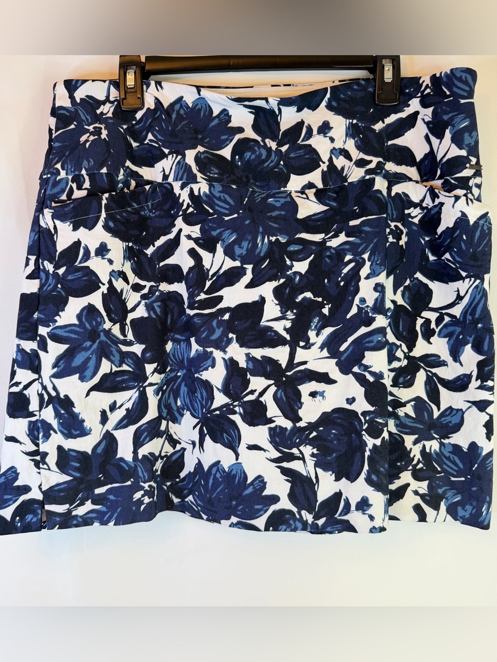 S.C. & Co. Skort Women XL Blue White Floral Elastic Waist Pockets Athletic Golf